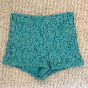 Lace High Waisted Teal Shorts Charlotte Russe